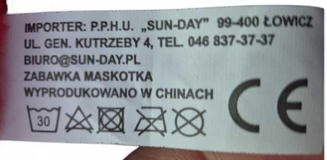 Metka poduszki serce z certyfikatem CE i instrukcją prania w 30 stopniach